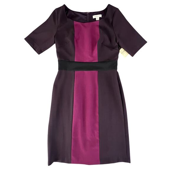 NWT Coldwater Creek Sheath Dress 4 | Colorblock Purple Black Mod Classic Elegant - Picture 3 of 11